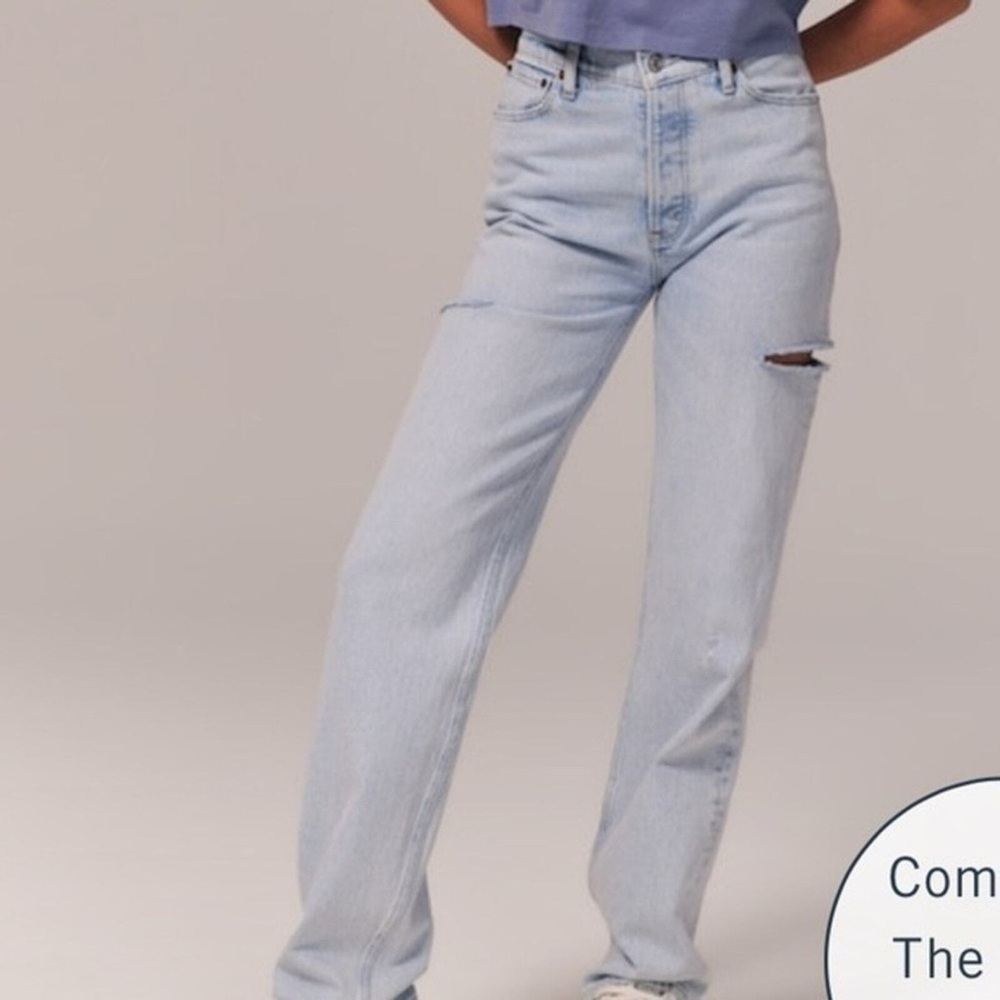 Abercrombie & Fitch High Rise Dad Jean Thigh Slit Destroy